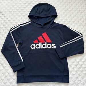 adidas Kids Navy Blue Tech Fleece Hoodie Red Logo Size M